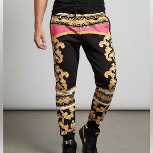 Zara Black and Pink Sweatpants with Gold Accents